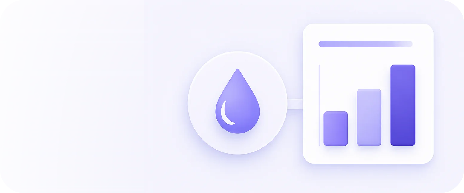 Water droplet connected to a water quality bar chart